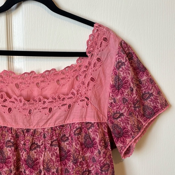 Lucky Brand Pink Floral Tiered Cap Sleeve Blouse Women's 2X Boho - Picture 5 of 9